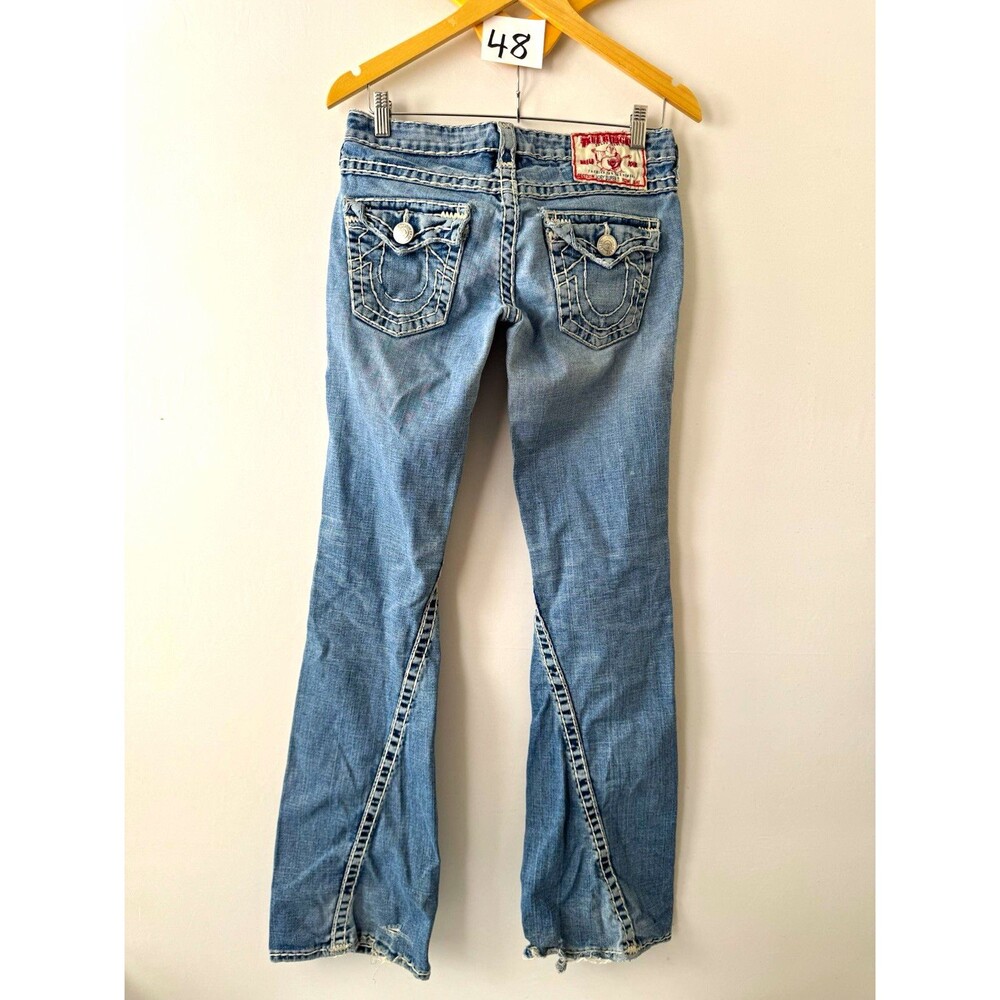 True Religion Joey Super T Jeans Womens 28Low Rise Flare Y2K Made USA Distressed